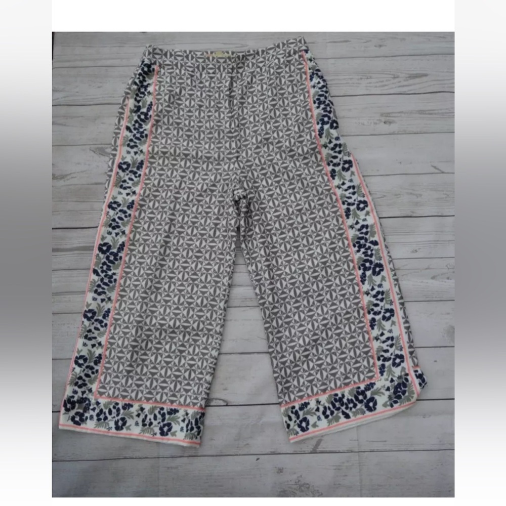Ted Baker Culottes Wide Leg Trouser Pants 2/US 4-6 Grey and Blue Geometric Print